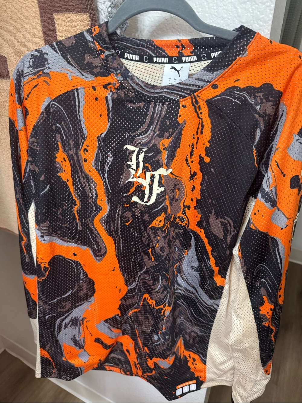 Puma Kids Black & Orange Marble-Print Long Sleeve Jersey